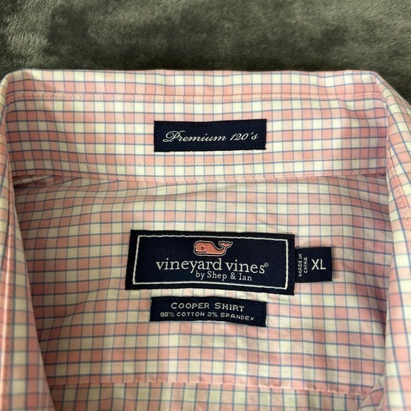 Vineyard Vines‎ Shirt Mens Extra Large Pink White Button Up Long Sleeve Cooper - Picture 3 of 9